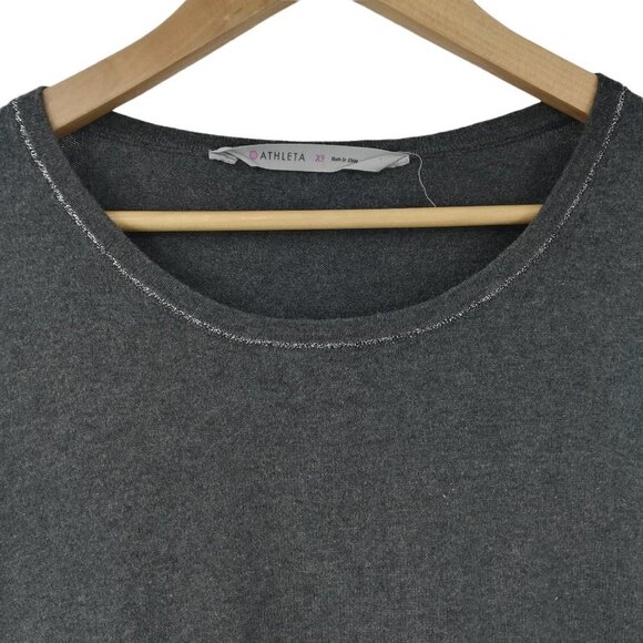Athleta Long Sleeve Tunic Top Size XS Gray Silver Metallic Thumb Holes Sweater - Picture 2 of 12